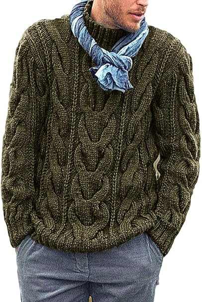 Knitted Mens Jumper Cable Knit Sweater Long Sleeve