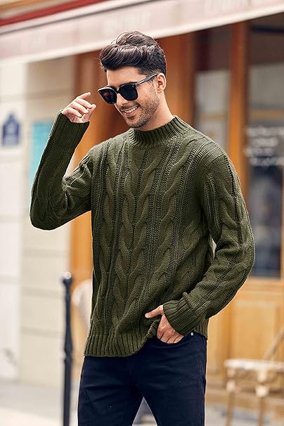 Knitted Mens Jumper Cable Knit Sweater Long Sleeve
