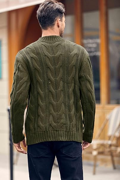 Knitted Mens Jumper Cable Knit Sweater Long Sleeve