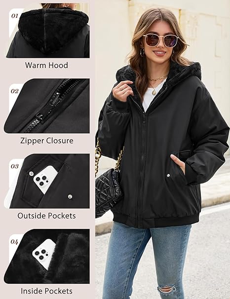 Womens Winter Jackets Thermal Zip Up Coat